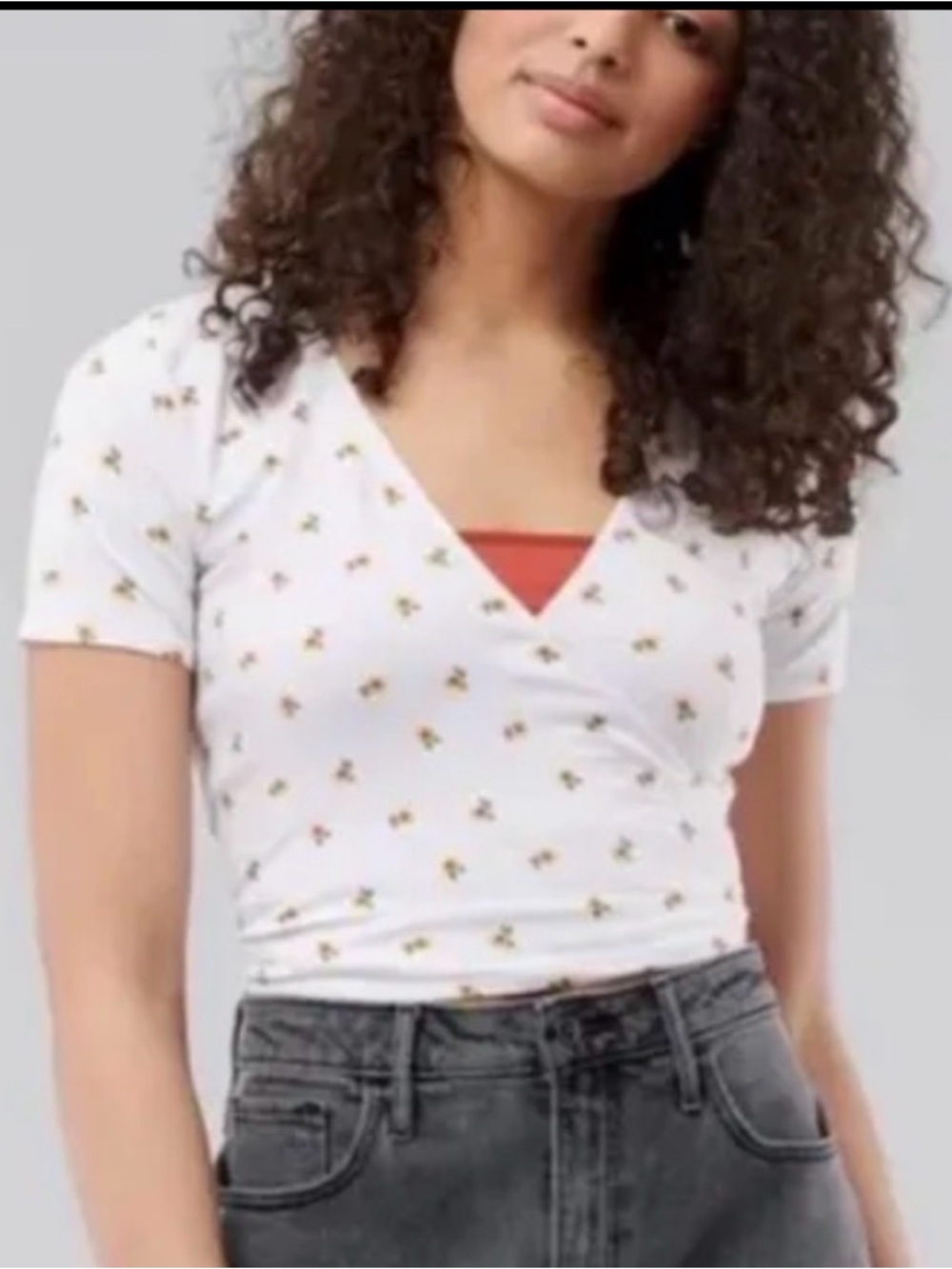 Hollister White Floral Baby Tee